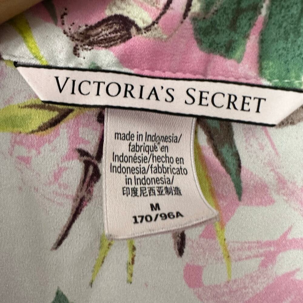 Victoria's Secret Tunic Sleep Shirt Womens Medium Pink Floral Button Up V Neck - Picture 2 of 6